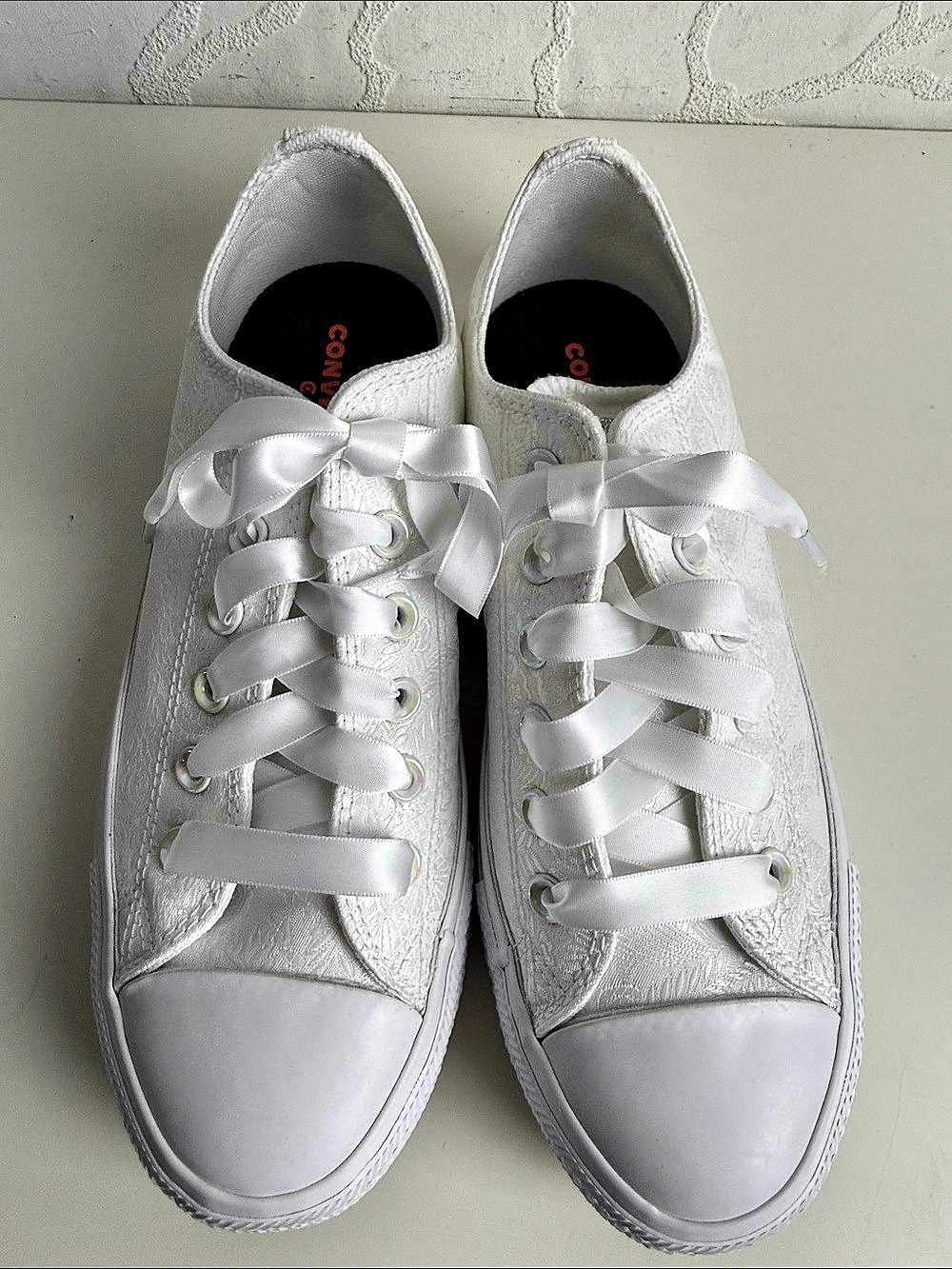 Converse Custom 'Forever Isn't Enough' White Lace Low Top Sneakers Size 8 NWOT